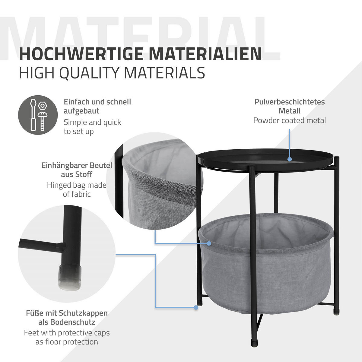 BEISTELLTISCH Rund Schwarz 45,5/52,5 cm - Schwarz, Metall (52.5/45.5/52.5cm) - ML-DESIGN