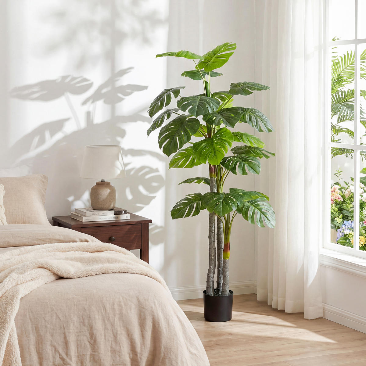 KUNSTPFLANZE, Künstliche Monstera 1,5 m, Schildkrötenblätter, inklusive Topf, realistisch, Grün - Multicolor, Kunststoff (150cm) - FORIOUS