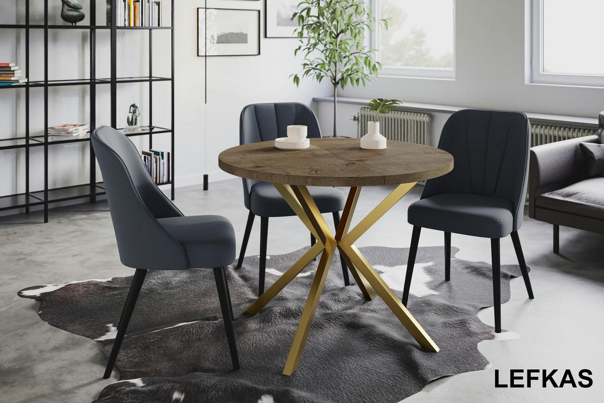 ESSZIMMERTISCH LOFT LITEN, ausziehbarer Tisch 120 cm/200 cm, Farbe: Grau, mit Metallbeinen in Farbe Gold - Dunkelbraun/Goldfarben, Holzwerkstoff (120/120/76cm) - Alpi-Möbel