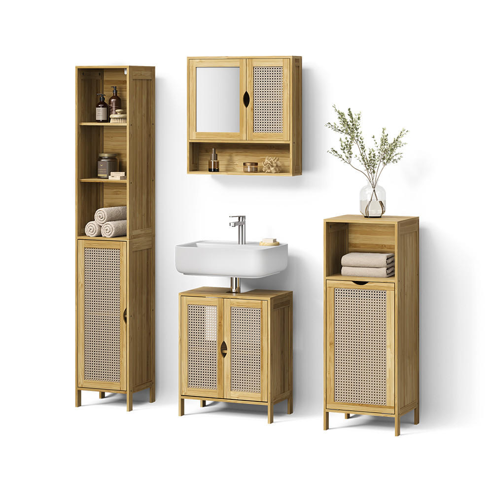 BADMÖBEL-SET Mincio, Bambus, 4dílná - přírodní, kompozitní dřevo (50/60/29cm) - Livinity®