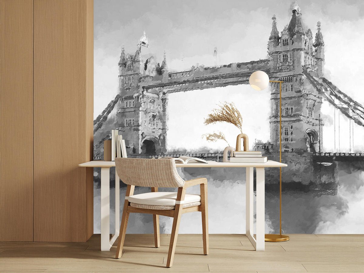 FOTOTAPETE für Wohnzimmer Tower Bridge Vintage Stil 200x140 - Schwarz/Grau, Papier (200/140cm) - Muralo