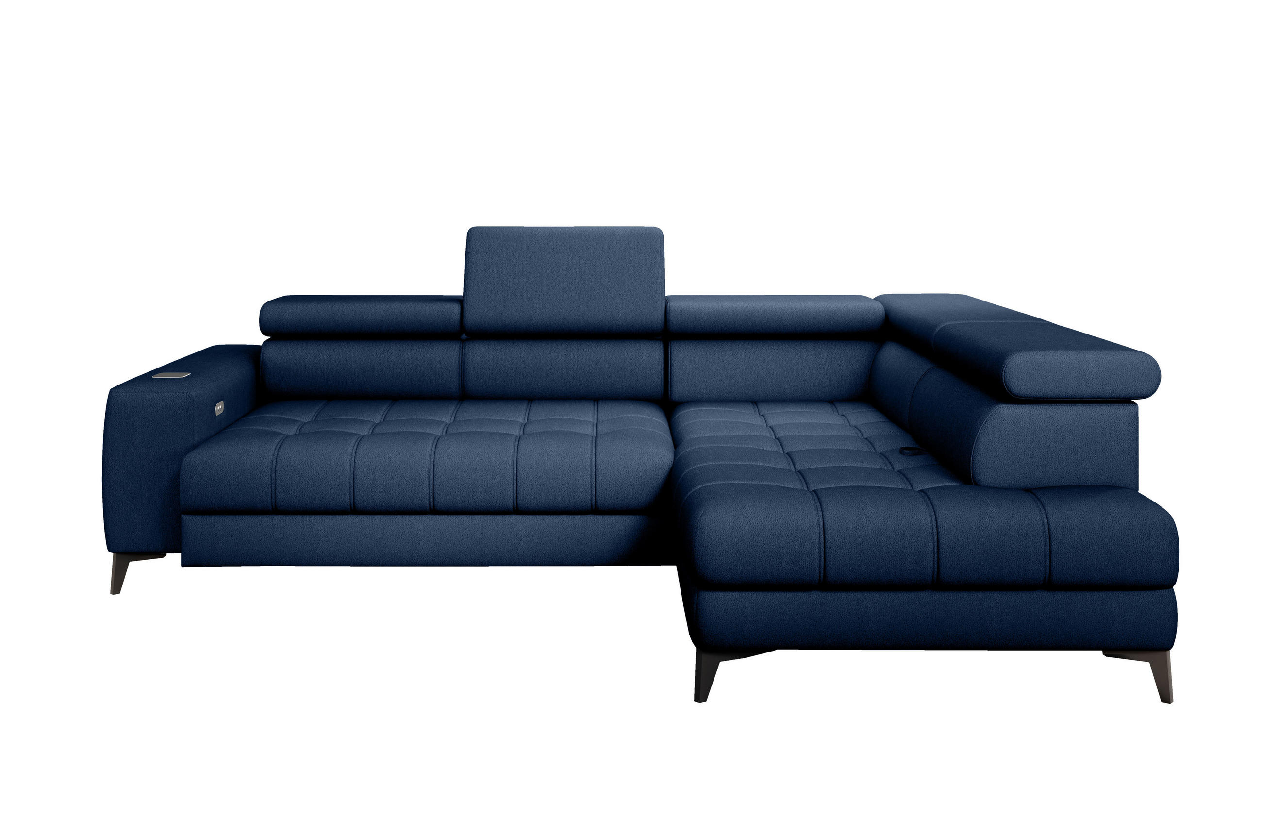 ECKSOFA BAGGIO Letto Stoff, Schlaffunktion, Bettkasten, Sitztiefe, Kopfstützen 280x196cm – Rechts – Marineblau - Dunkelblau, Holz/Textil (280/196cm) - DomoHome