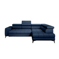 ECKSOFA BAGGIO Letto Stoff, Schlaffunktion, Bettkasten, Sitztiefe, Kopfstützen 280x196cm – Rechts – Marineblau - Dunkelblau, Holz/Textil (280/196cm) - DomoHome