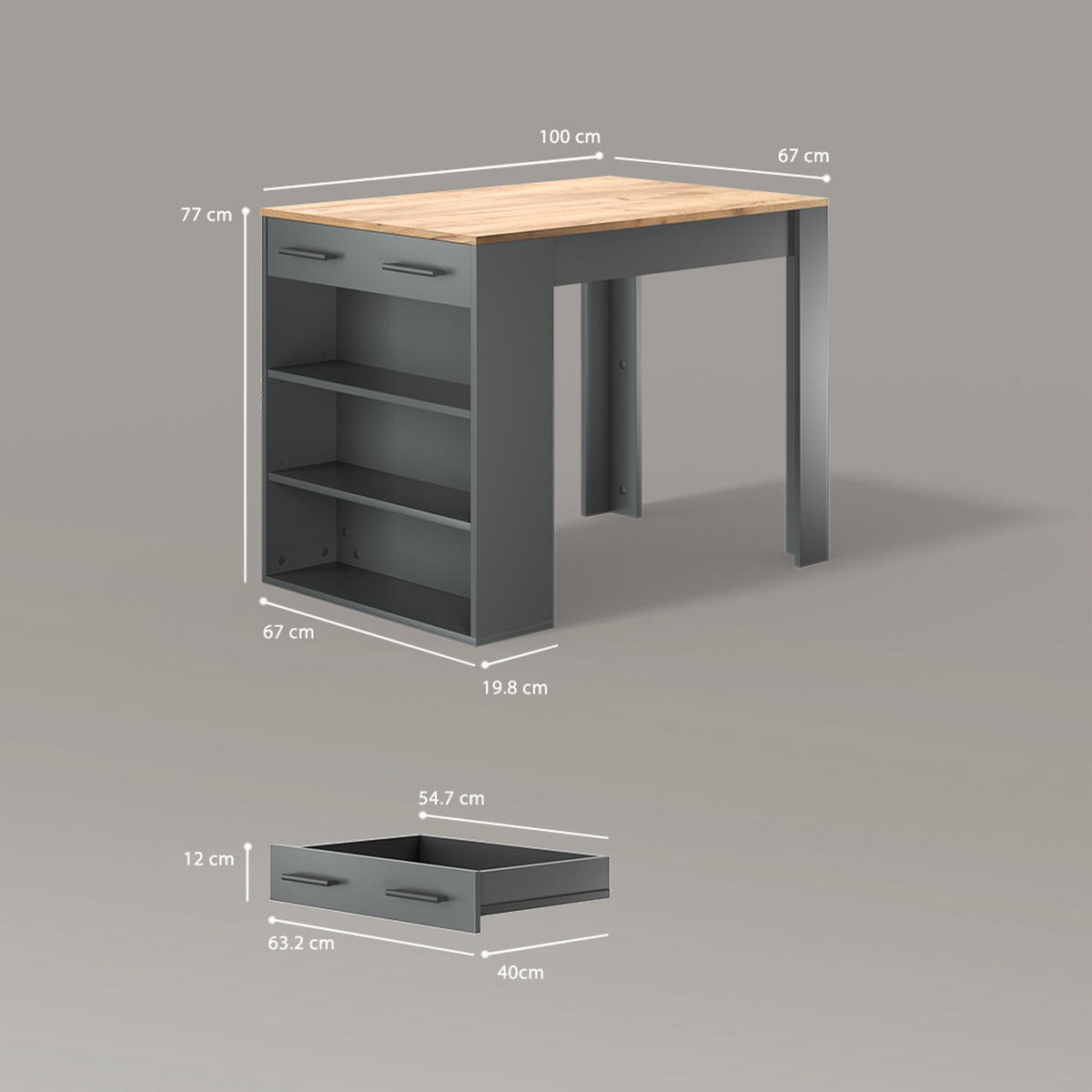 ESSTISCH Regusa Anthrazit/Goldkraft Eiche 67 x 100 cm - Honigeiche/Anthrazit, Holzwerkstoff (100/67/77.5cm) - Livinity®