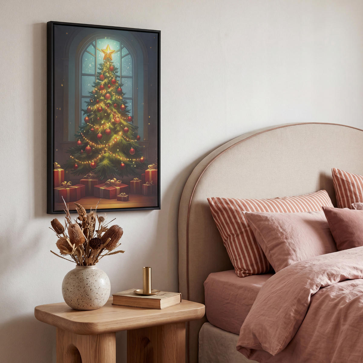 LEINWAND Bilder mit Rahmen - Weihnachtsbaum - Geschenk - Winter - 40x60 - Grün, Textil (40/60cm) - MuchoWow
