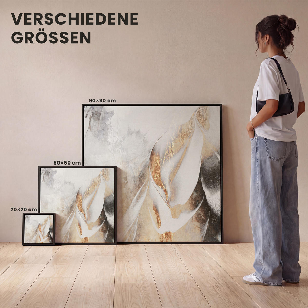 LEINWAND Bilder mit Rahmen - Luxus - Abstrakt - Gold - Weiß - 20x20 - Goldfarben, Textil (20/20cm) - MuchoWow