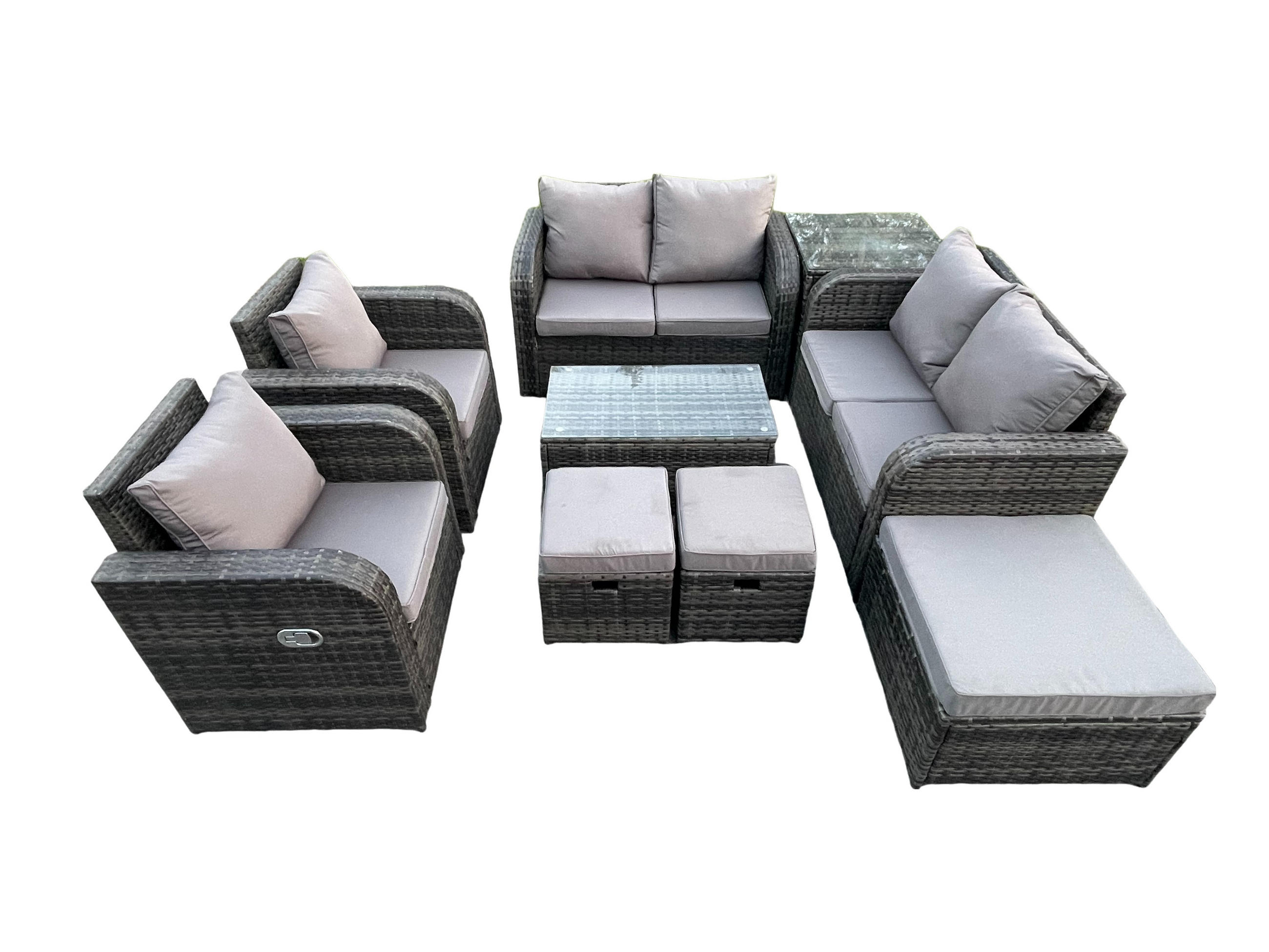 GARTENLOUNGE-SET Polyrattan Dunkelgrau 9-Sitzer - Dunkelgrau, Metall - Fimous