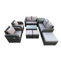 GARTENLOUNGE-SET Polyrattan Dunkelgrau 9-Sitzer - Dunkelgrau, Metall - Fimous