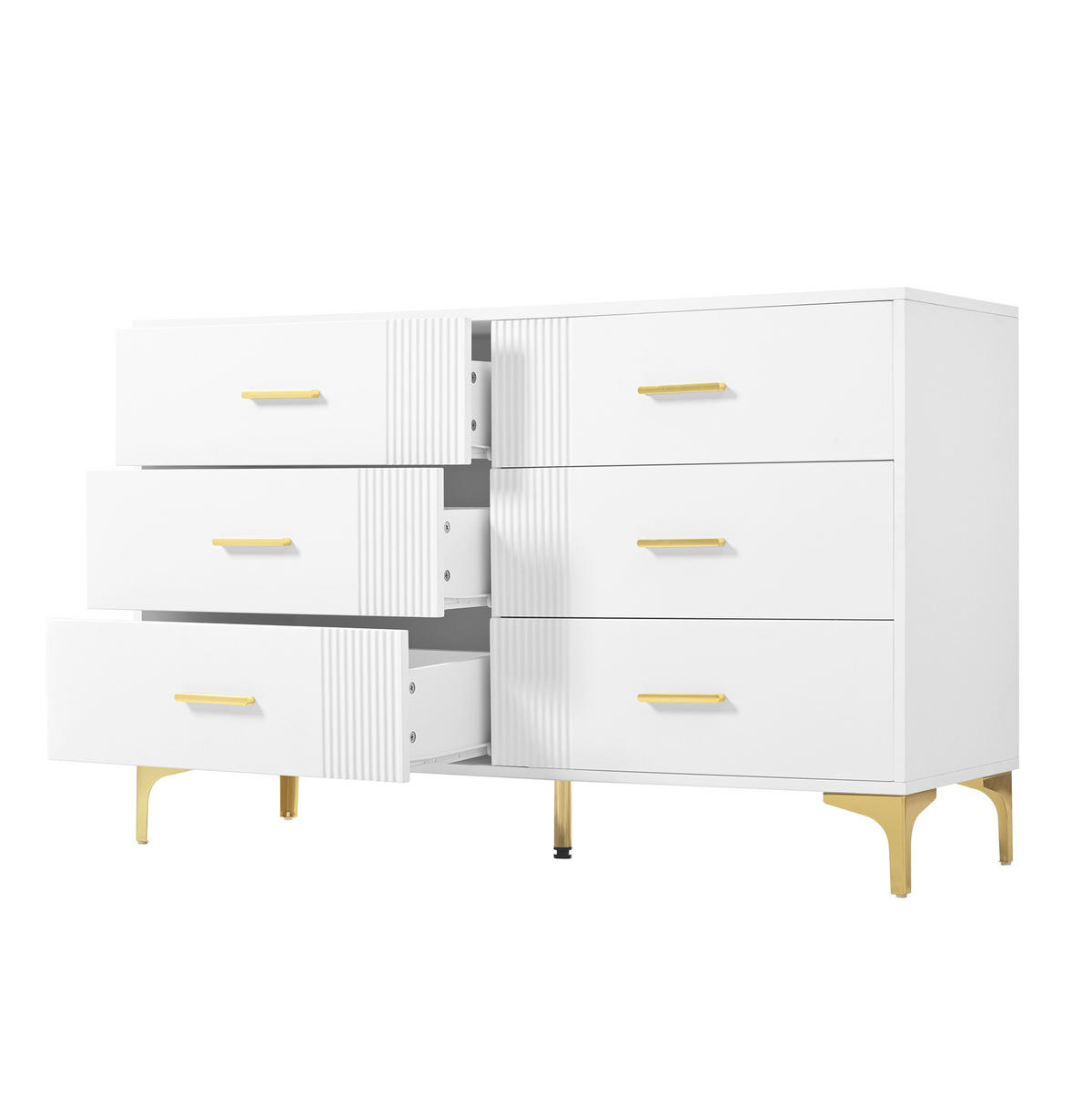 KOMODA z MDF 120x76x40 cm bílá se 6 zásuvkami a vlnitým čelem - bílá, kompozitní dřevo (120/76/40cm) - Modfu