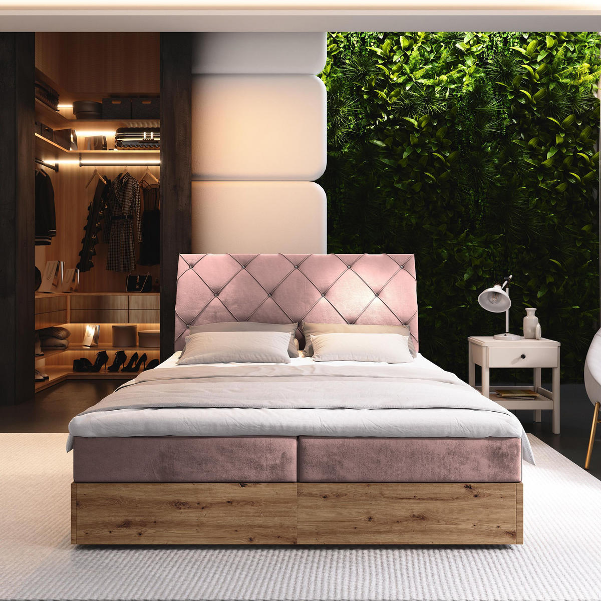 BOXBETT VELLANO 180x200 cm mit Matratze und Topper - Rosa - Rosa, Holz (180/200cm) - MASSENO