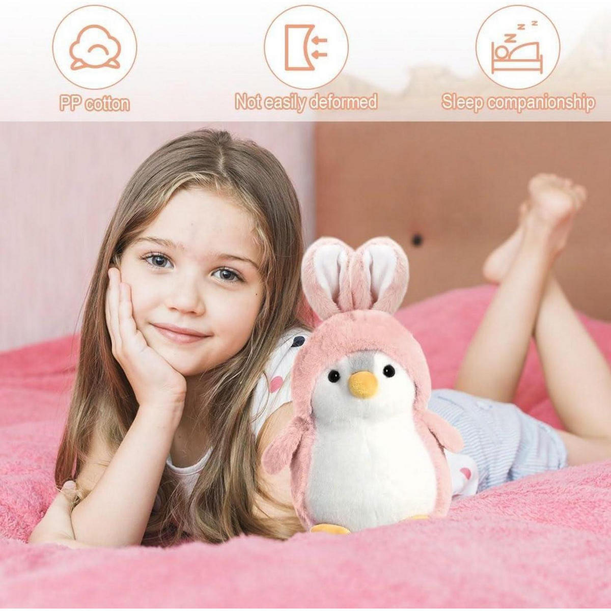 KUSCHELTIER Pinguin Rosa Hasenohren 20 cm - Rosa, Textil (15/20cm)