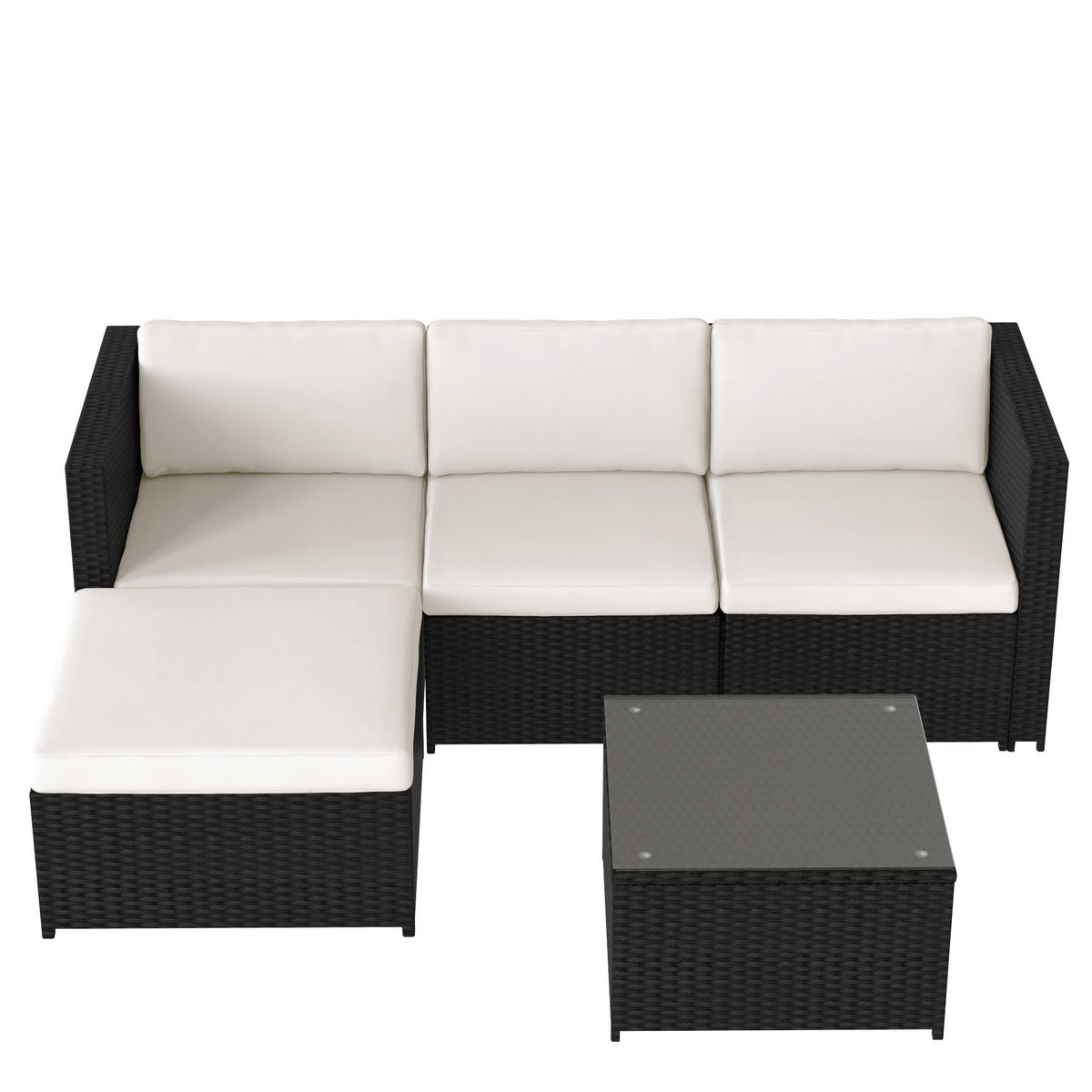 LOUNGESET Schwarz Poly Rattan Mit Sitzkissen & Glastisch - Schwarz, Metall - FLIEKS