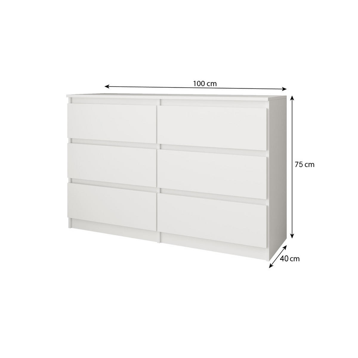 KOMMODE Look 100 cm mit sechs Schubladen, weiß - Weiß, Holzwerkstoff (100/75/40cm) - Beautysofa