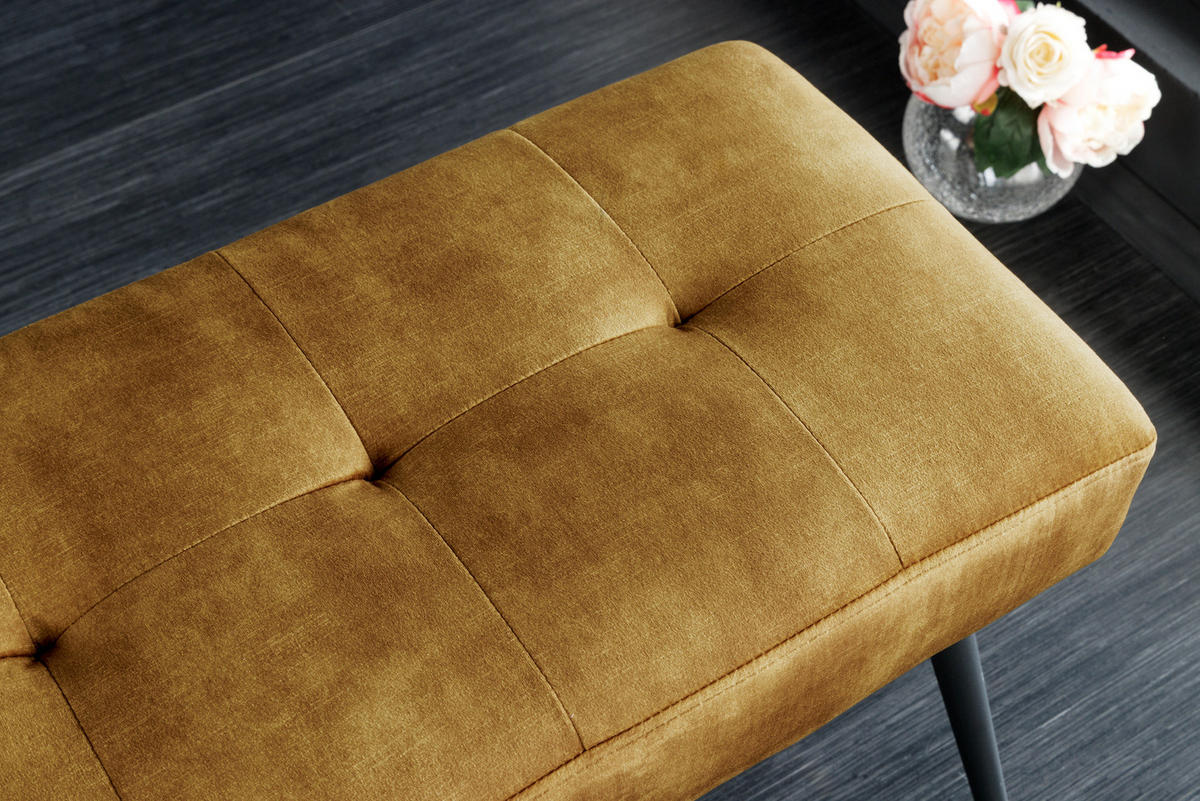 SITZBANK BOUTIQUE Samt Senfgelb 100 cm - Gelb/Schwarz, Textil/Metall (100/43/35cm) - riess-ambiente