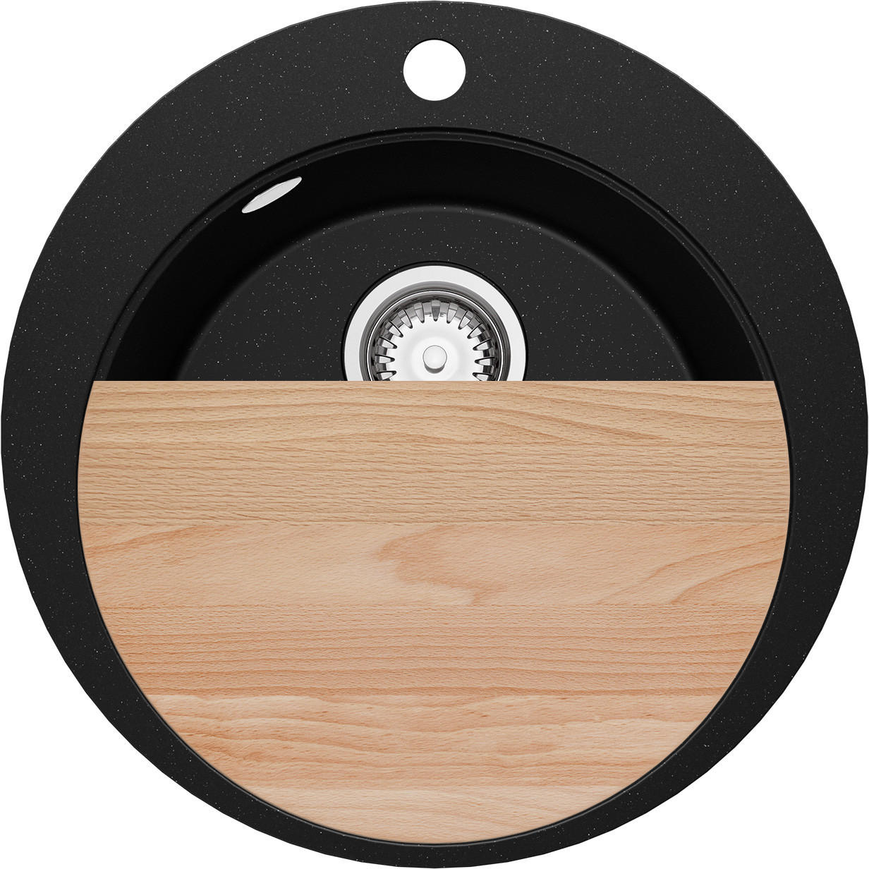SPÜLBECKEN RUND Pisa, 2-er set Schwarz Metallic 50/50 cm 1 Becken + Ablauf-Set + Schneidebrett ab 45er Unterschrank - Chromfarben/Schwarz Hochglanz, Kunststoff (50/20/50cm) - Primagran