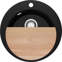 SPÜLBECKEN RUND Pisa, 2-er set Schwarz Metallic 50/50 cm 1 Becken + Ablauf-Set + Schneidebrett ab 45er Unterschrank - Chromfarben/Schwarz Hochglanz, Kunststoff (50/20/50cm) - Primagran