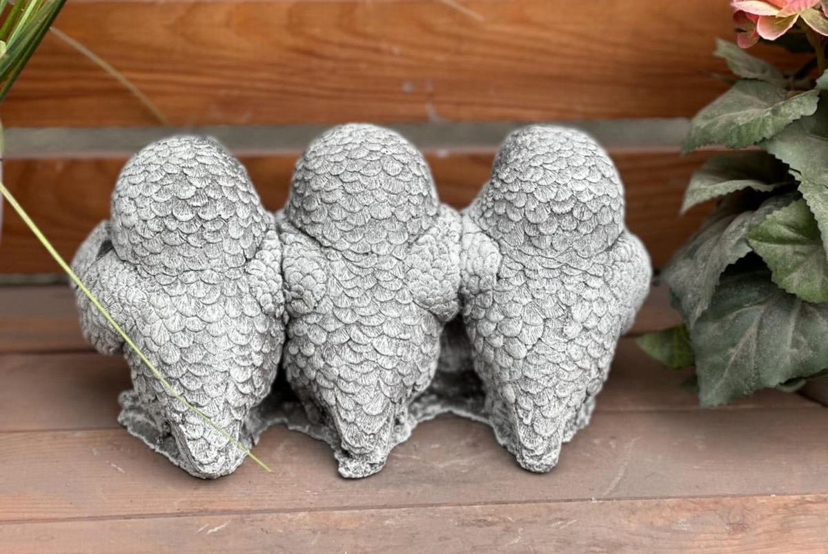 STEINFIGUR 3 Eulen Willkommen frostfest Steinguss - Grau, Stein (21/13/18cm) - stoneandstyle