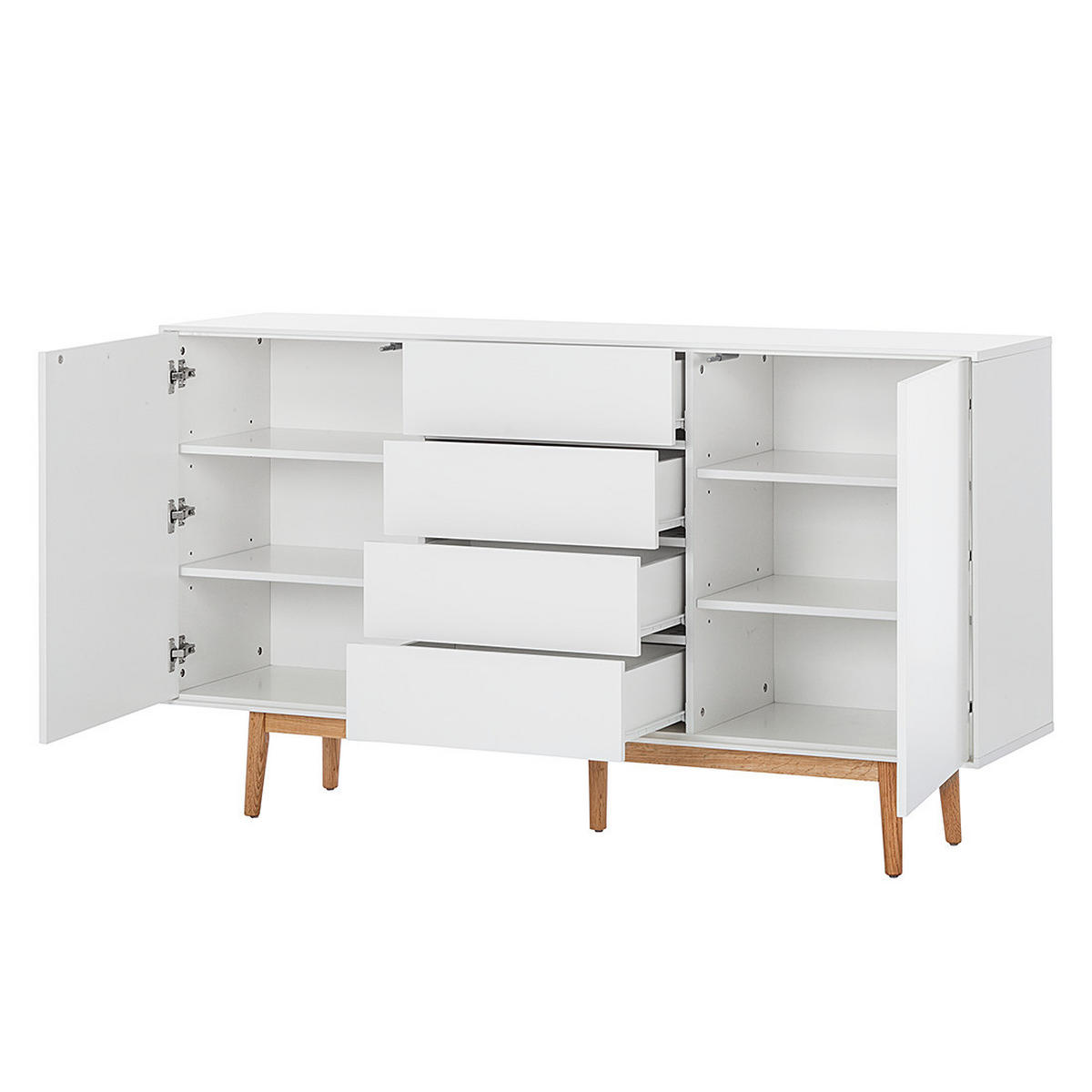 SIDEBOARD - Breite 160 cm - Eichefarben/Weiß, Holzwerkstoff (160/90/40cm) - home24