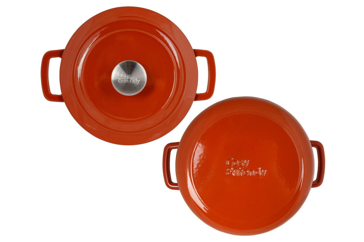 KASSEROLLE Bratpfanne Fontestic Gusseisen Rost Ø 24 cm / 4,6 Liter - Emailliert - Orange, Keramik (1/2/12cm) - Cosy & Trendy