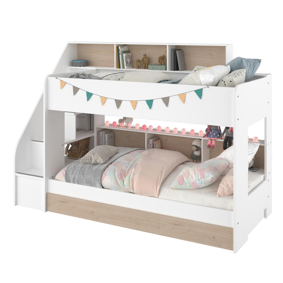 ETAGENBETT Bibop 1 in Weiß und Jackson Eiche mit Bettschubkasten - Weiß, Holzwerkstoff (90/190cm)