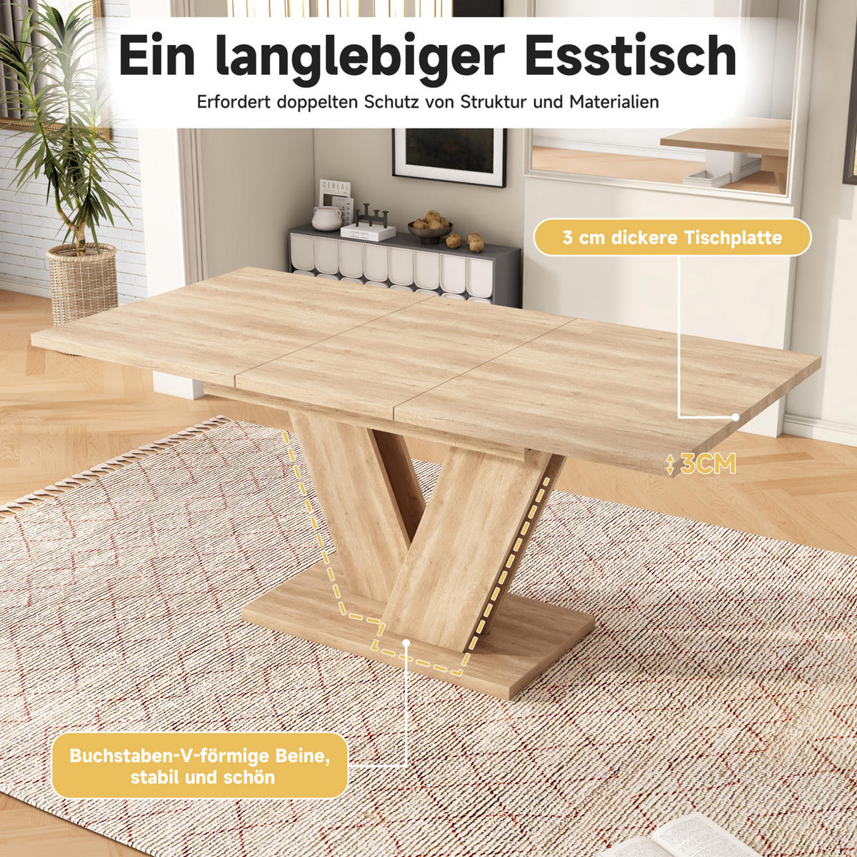 ESSTISCH 140/180/80 cm in Eichefarben ausziehbar mit V-förmigen Metallbeinen - Eichefarben, Holzwerkstoff (180/80/75.5cm) - Flora Grace