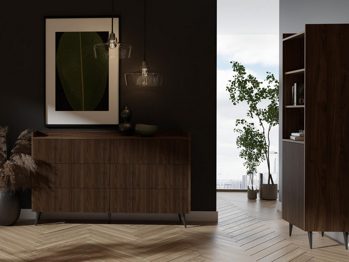 REGAL Arysa in Braun Walnuss Holzoptik 52/182/41 cm - Walnussfarben/Schwarz, Holzwerkstoff/Metall (52/180/41cm) - WFL GROUP