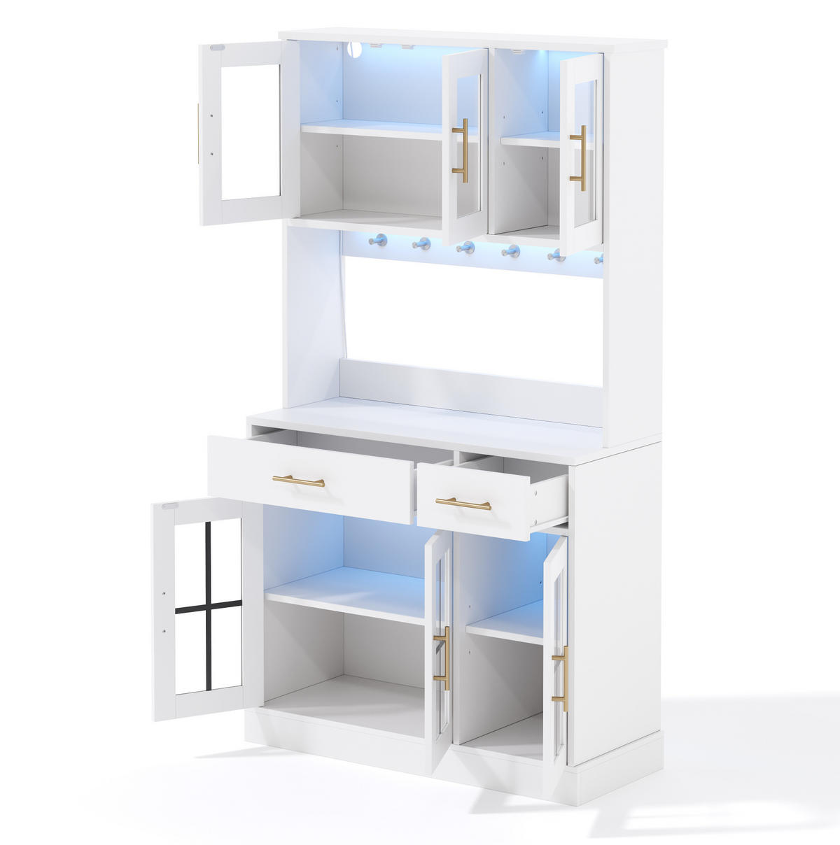 BUFFETSCHRANK 180/100 cm mit LED-Lichtleisten, Steckdose, 6 Türen und 2 Schubladen, Weiß - Weiß, Holzwerkstoff (100/180/40cm) - Redom