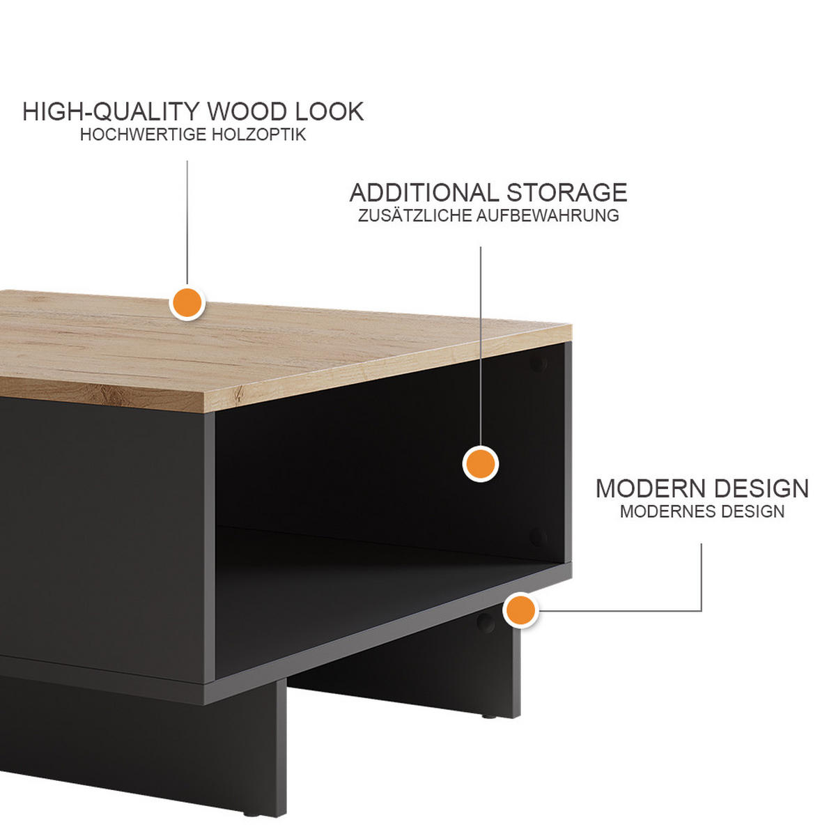 COUCHTISCH Luka Anthrazit/Goldkraft Eiche 60 x 60 cm - Honigeiche/Anthrazit, Holzwerkstoff (60/60/32.3cm) - Vicco
