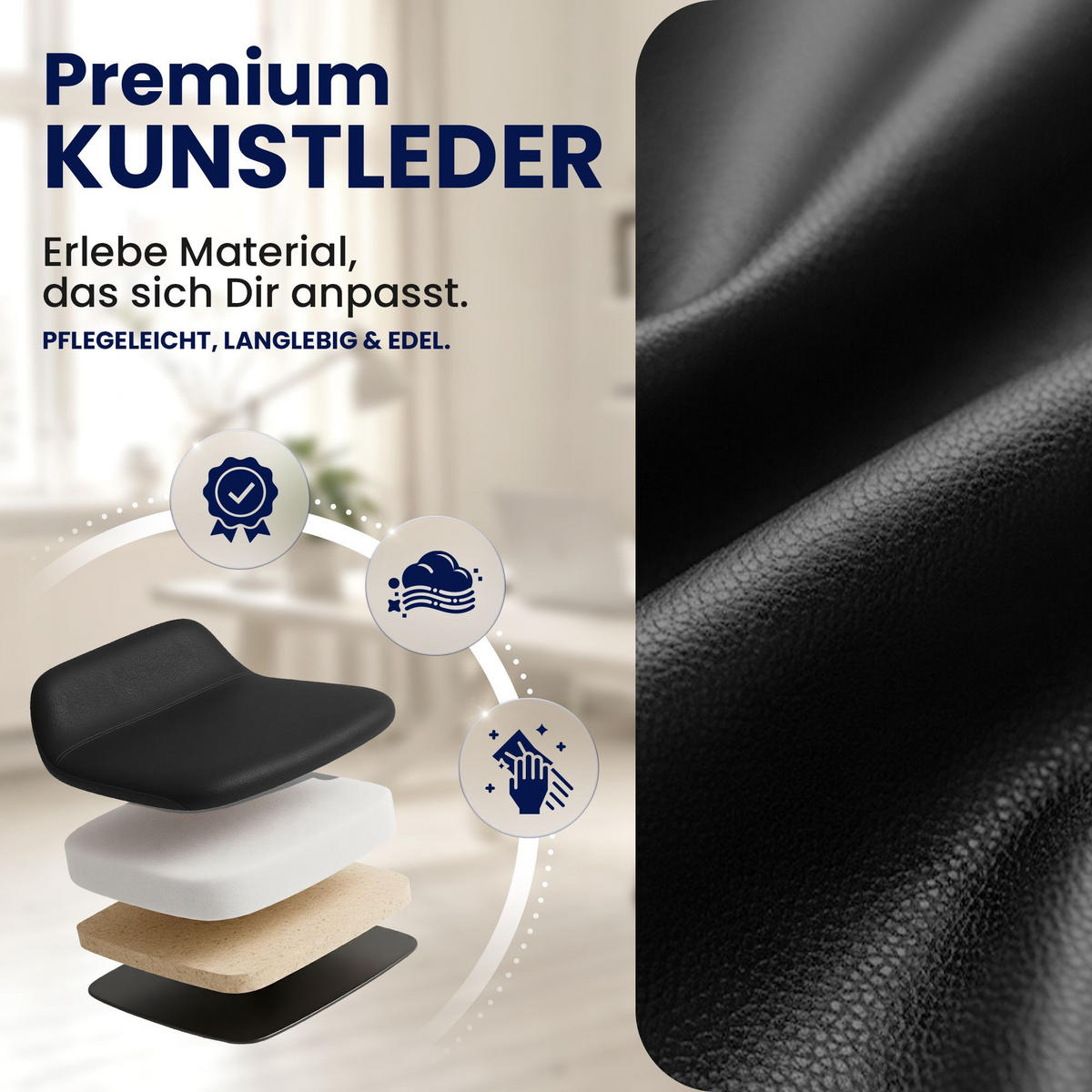 DREHSTUHL Lederlook Schwarz - Schwarz, Textil (62/86/68cm) - CLP