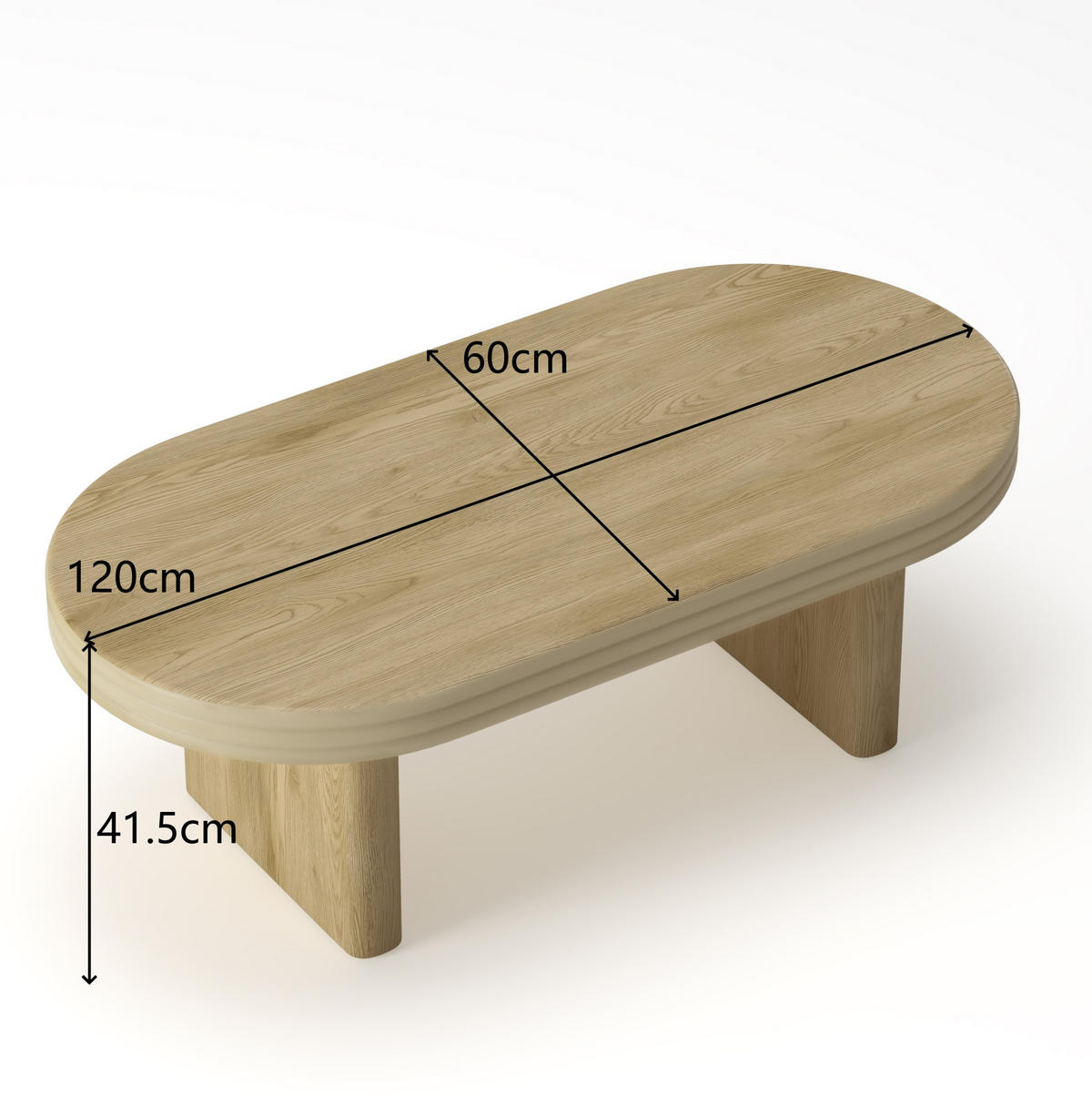 COUCHTISCH 120/60/41,5 cm mit ovaler Tischplatte und Holzoptik, Natur - Naturfarben, Holzwerkstoff (120/60/41.5cm) - Redom