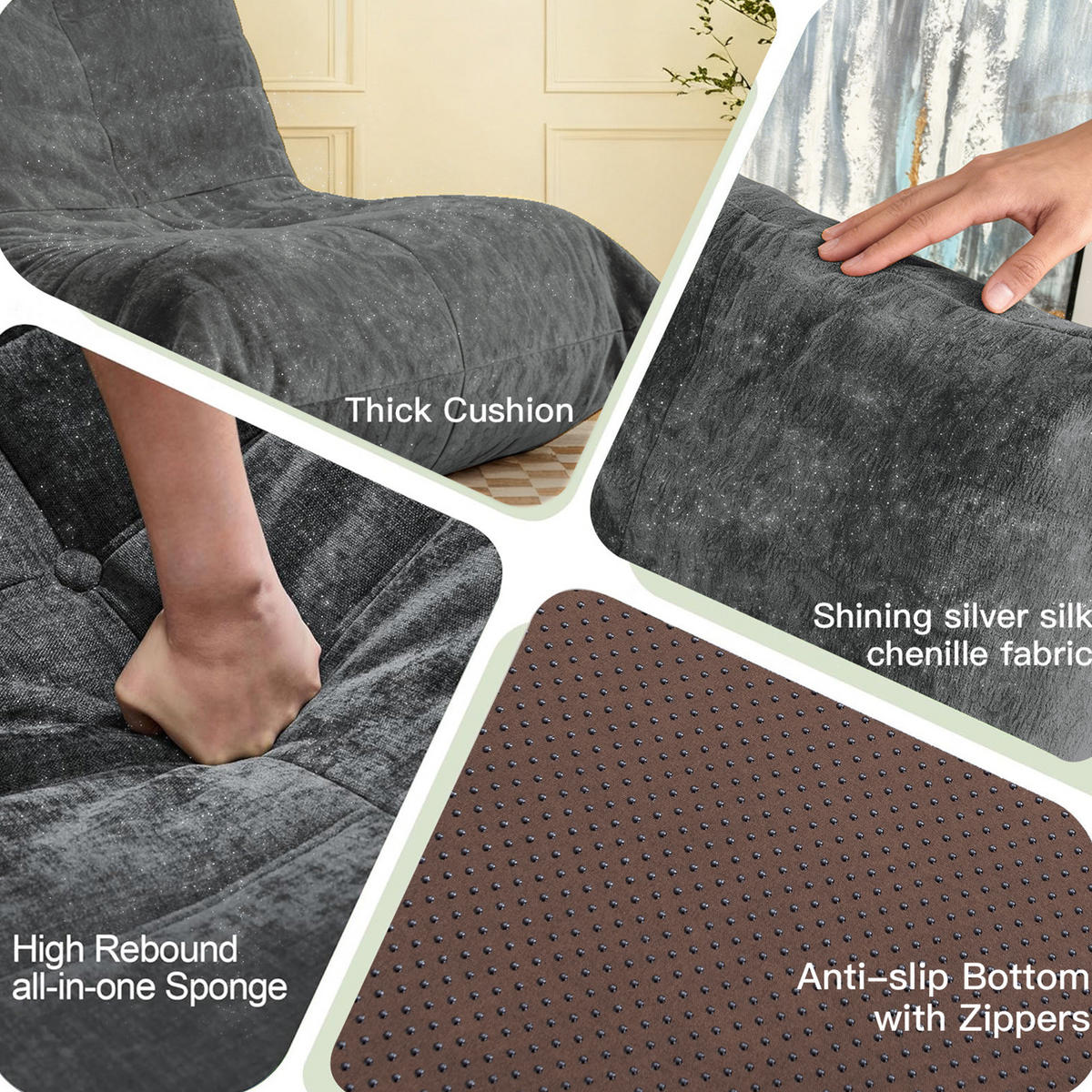 SITZSACK aus glänzendem Chenille mit Ergonomie - Grau, Textil (90/80/100cm) - Urban Meuble