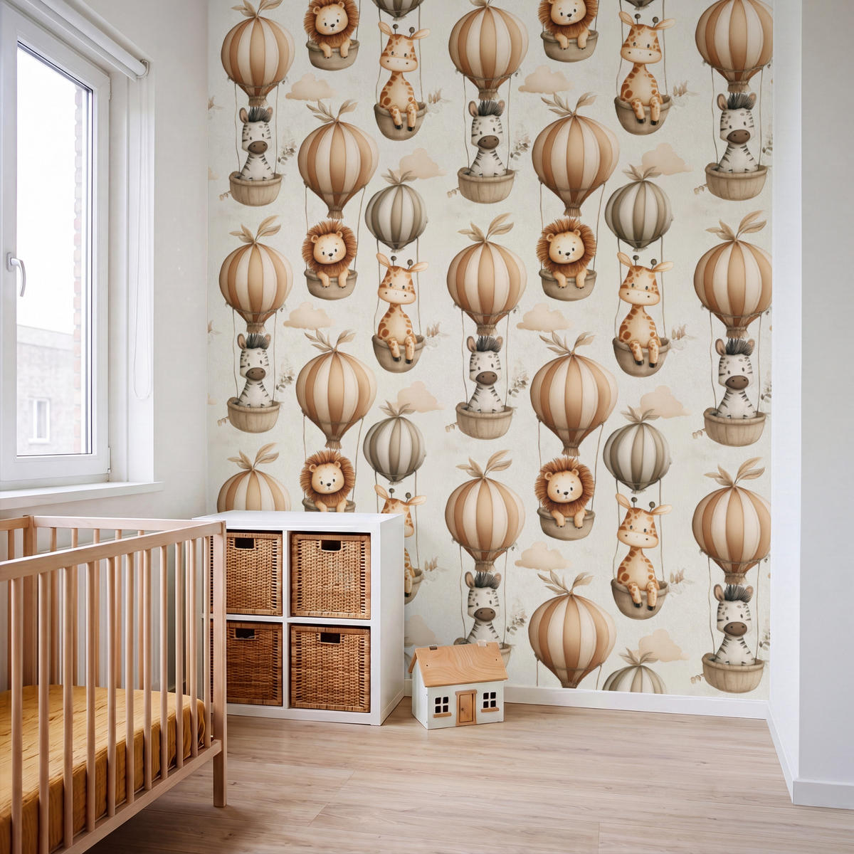 KINDERTAPETE - Safari - Heißluftballons - Taupe - 240x280 cm - Beige, Papier (240/280cm) - OnlyWow