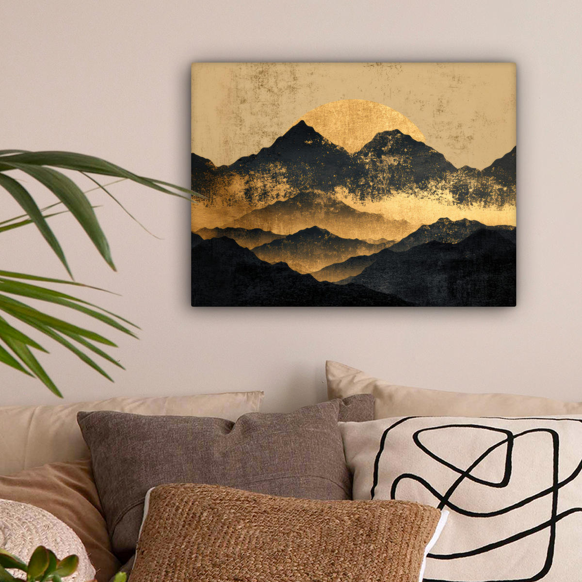 LEINWANDBILD Goldene Berge bei Mondschein Wandbild 40x30 cm - Goldfarben, Textil (40/30cm) - MuchoWow