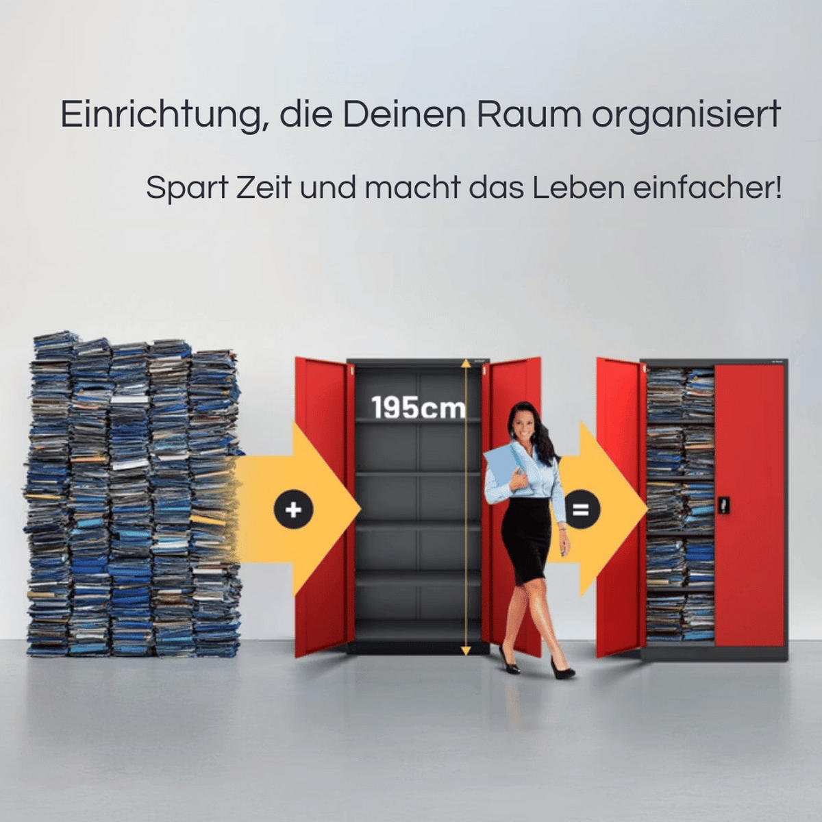 AKTENSCHRANK abschließbar KADO mit Flügeltüren 195x90x40cm Anthrazit-Rot - Anthrazit, Metall (90/195/40cm) - DELUKE