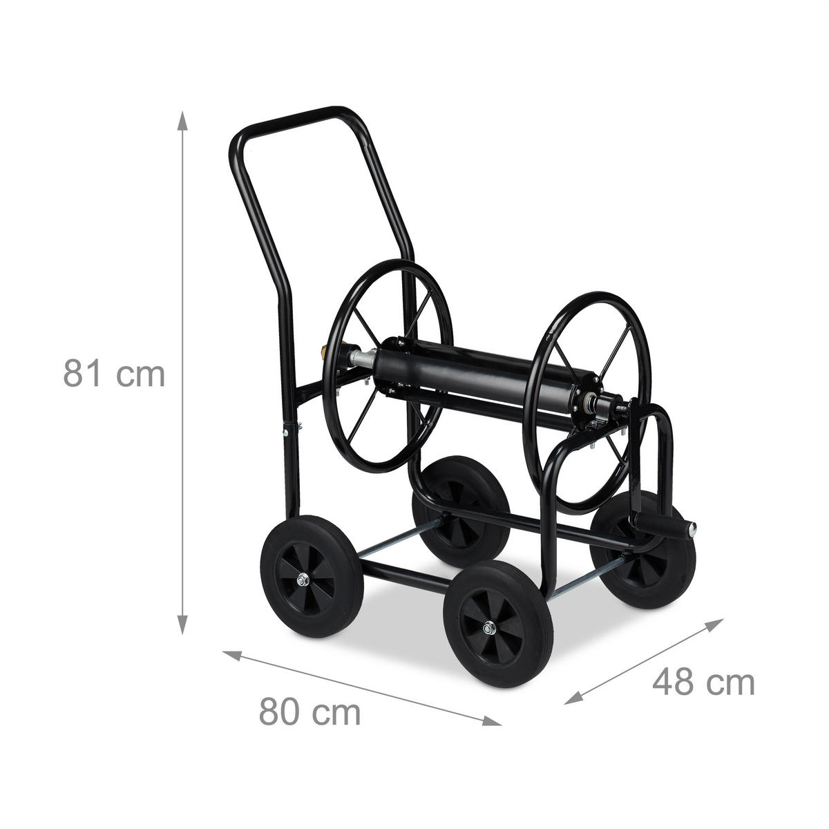 SCHLAUCHWAGEN Metall - Schwarz, Kunststoff/Metall (48/81/80cm) - Relaxdays