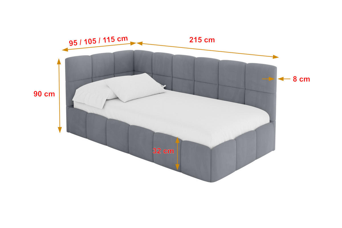 EINZELBETT Jugendbett mit Bettkasten Rechts, ohne Matratze - LIVY 80x200 Grau - Grau, Holzwerkstoff/Textil (80/200cm) - ALTDECOR