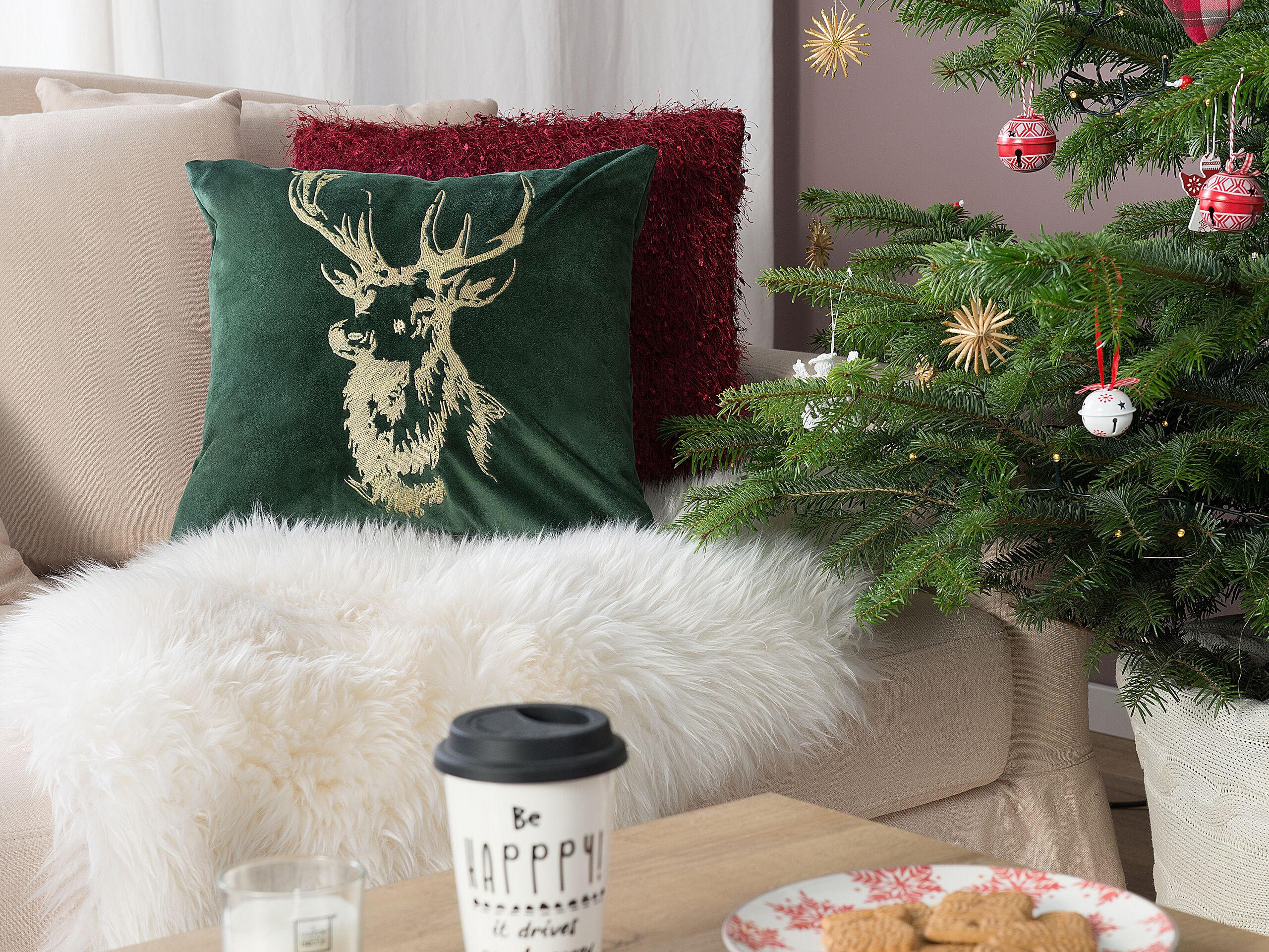 DEKOKISSEN 2er-Set Dunkelgrün 45/45 cm Blitzen - Dunkelgrün, Textil (45/45cm) - Beliani