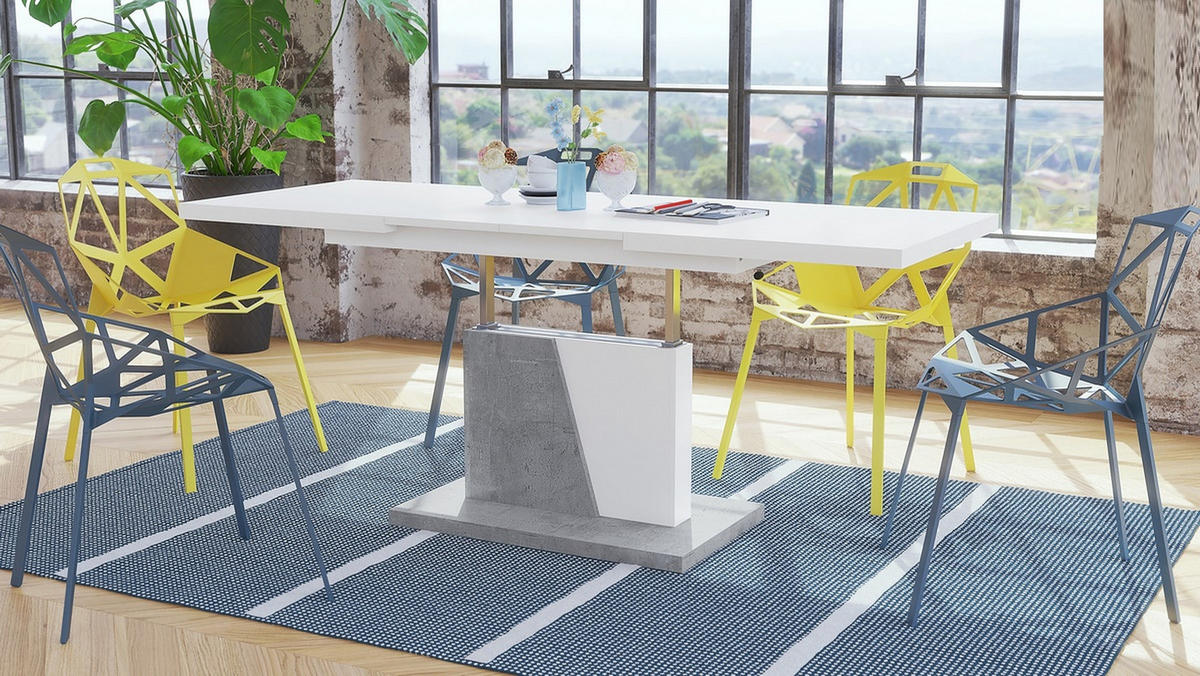 COUCHTISCH rechteckig Weiß matt - Beton ausziehbar höhenverstellbar - Hellgrau/Weiß, Holzwerkstoff (70/120/60cm) - designimpex