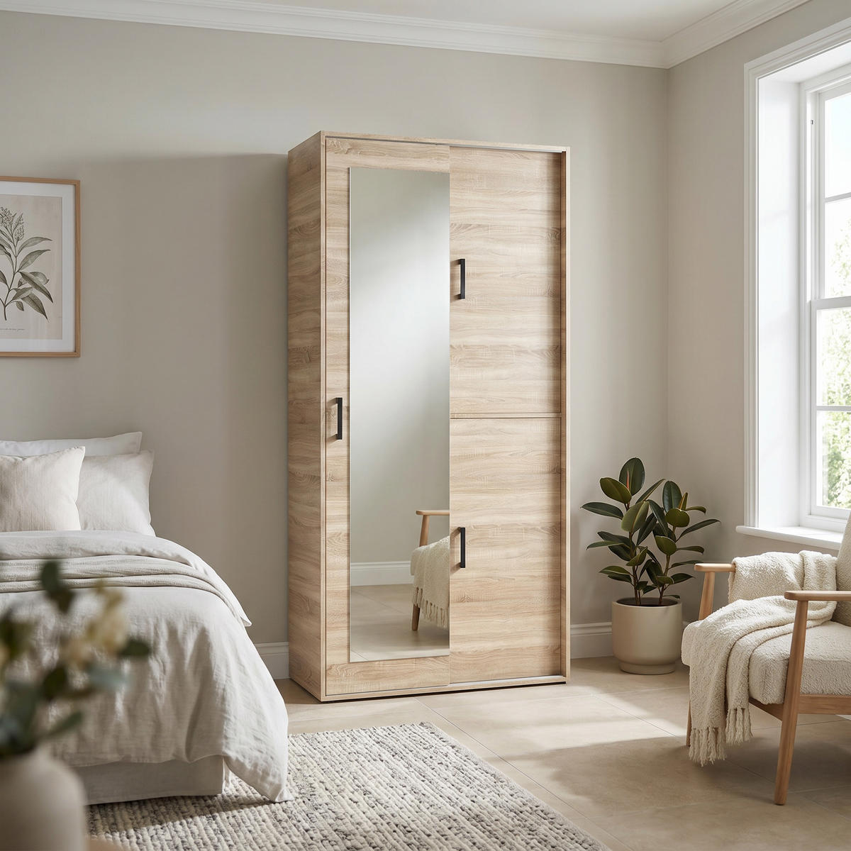 GARDEROBENSCHRANK BENVENO 100/21040 Modern Garderobenschrank Sonoma Eiche - Sonoma Eiche, Holzwerkstoff (100/210/40cm) - MASSENO