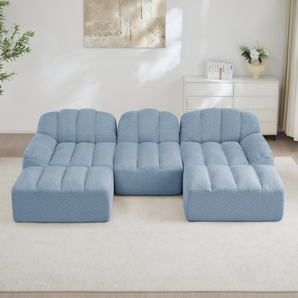 WOHNLANDSCHAFT Granulierter Fleece Blau - Blau, Textil (188/79/165cm) - WISHDOR