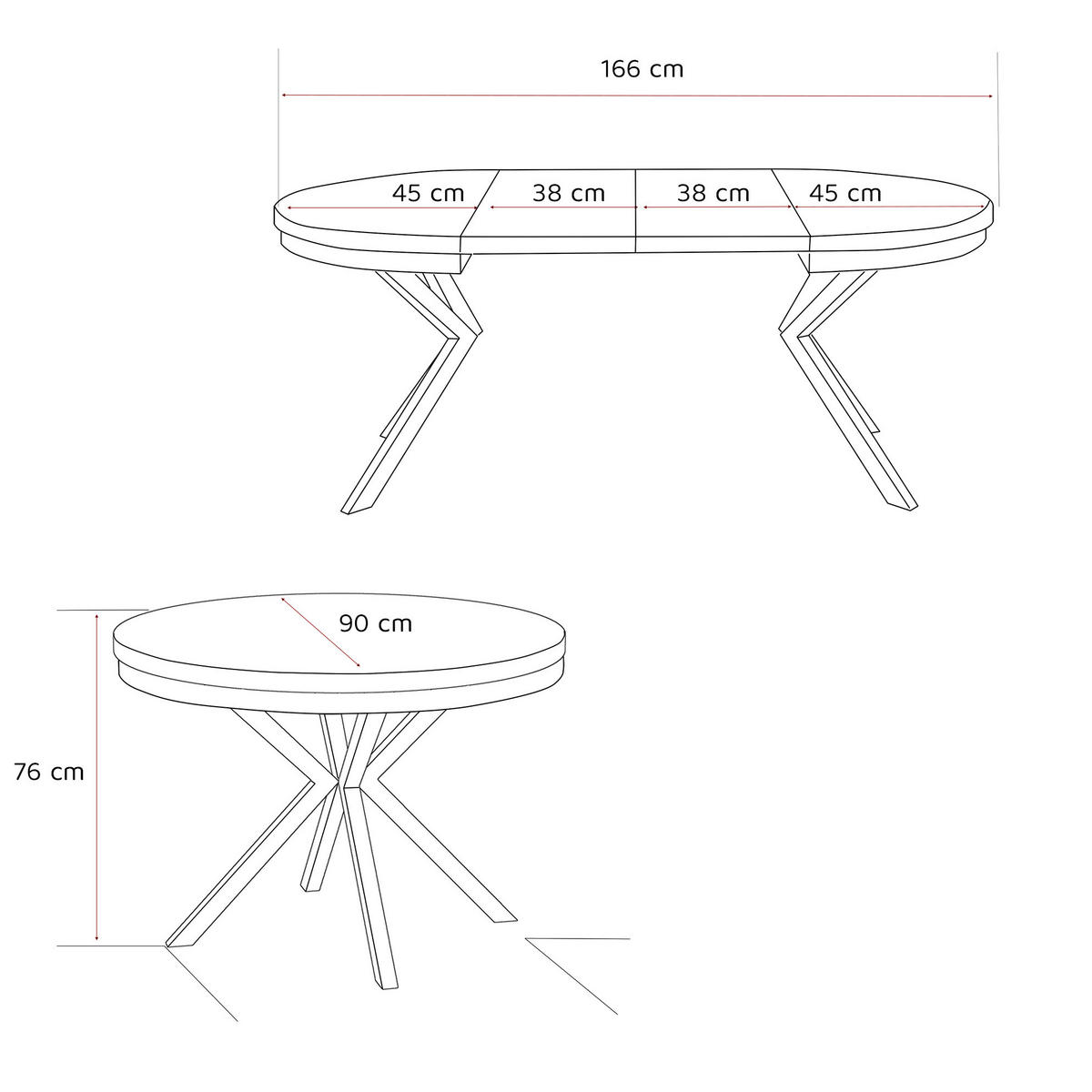 AUSZIEHTISCH MILTON 90-166/76 cm mit Metallgestell, Kaschmir / Arktisweiß - Kaschmir/Weiß, Holzwerkstoff/Metall (90/90/76cm) - Idohome