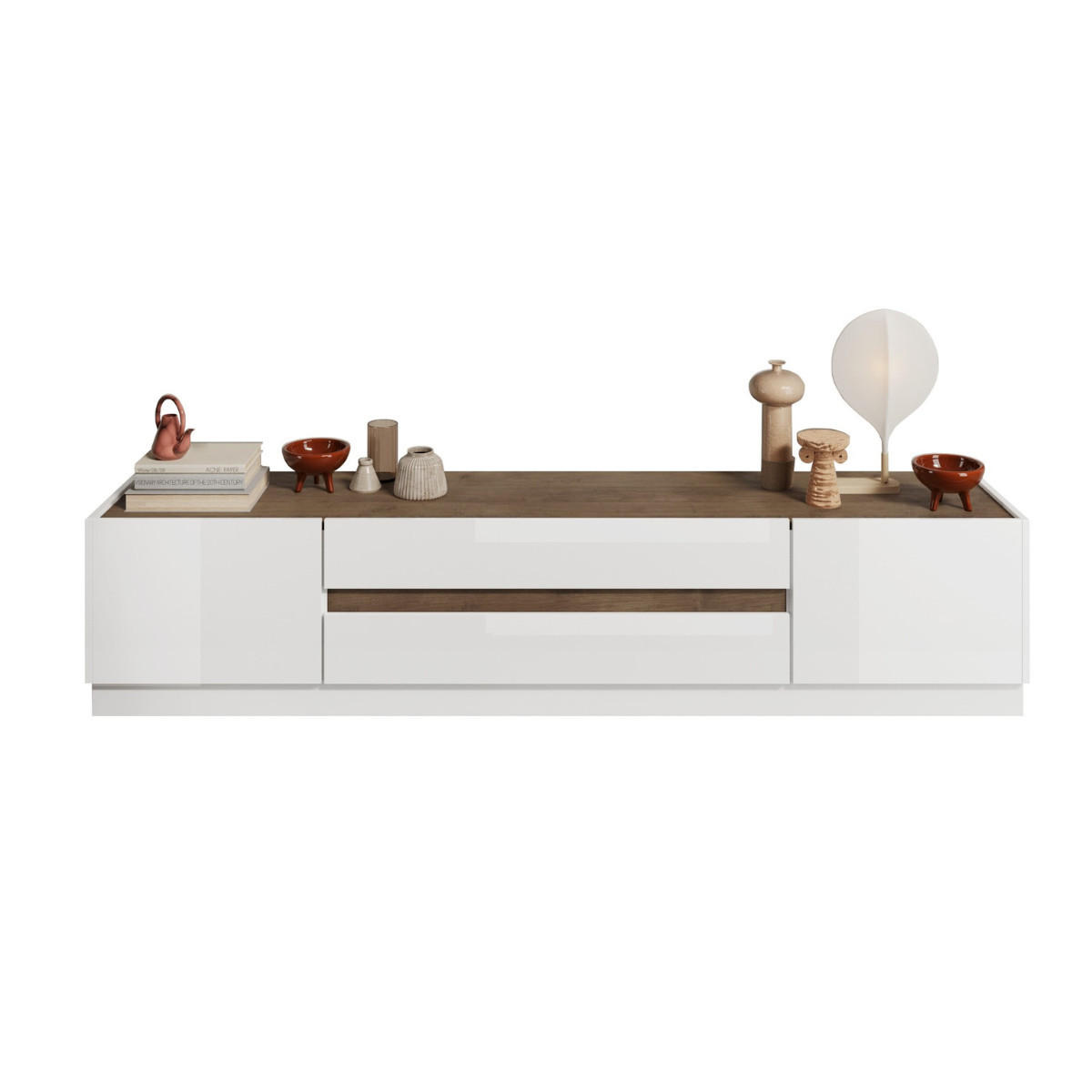 TV-MÖBEL mit 2 Türen und 2 Schubladen Utopia - L205 cm - Nussbaumfarben, Holzwerkstoff (40/44/11cm) - Calicosy