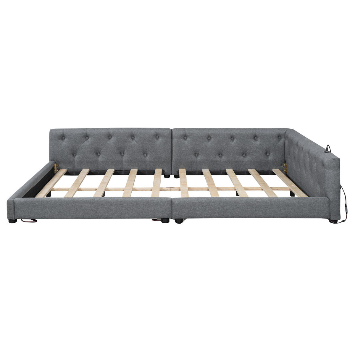 POLSTERBETT 140/200 cm aus Leinen mit LED-Beleuchtung, USB- und Type-C-Anschluss, Lattenrost und Knopfheftung, Grau - Grau, Textil (140/200cm) - Redom