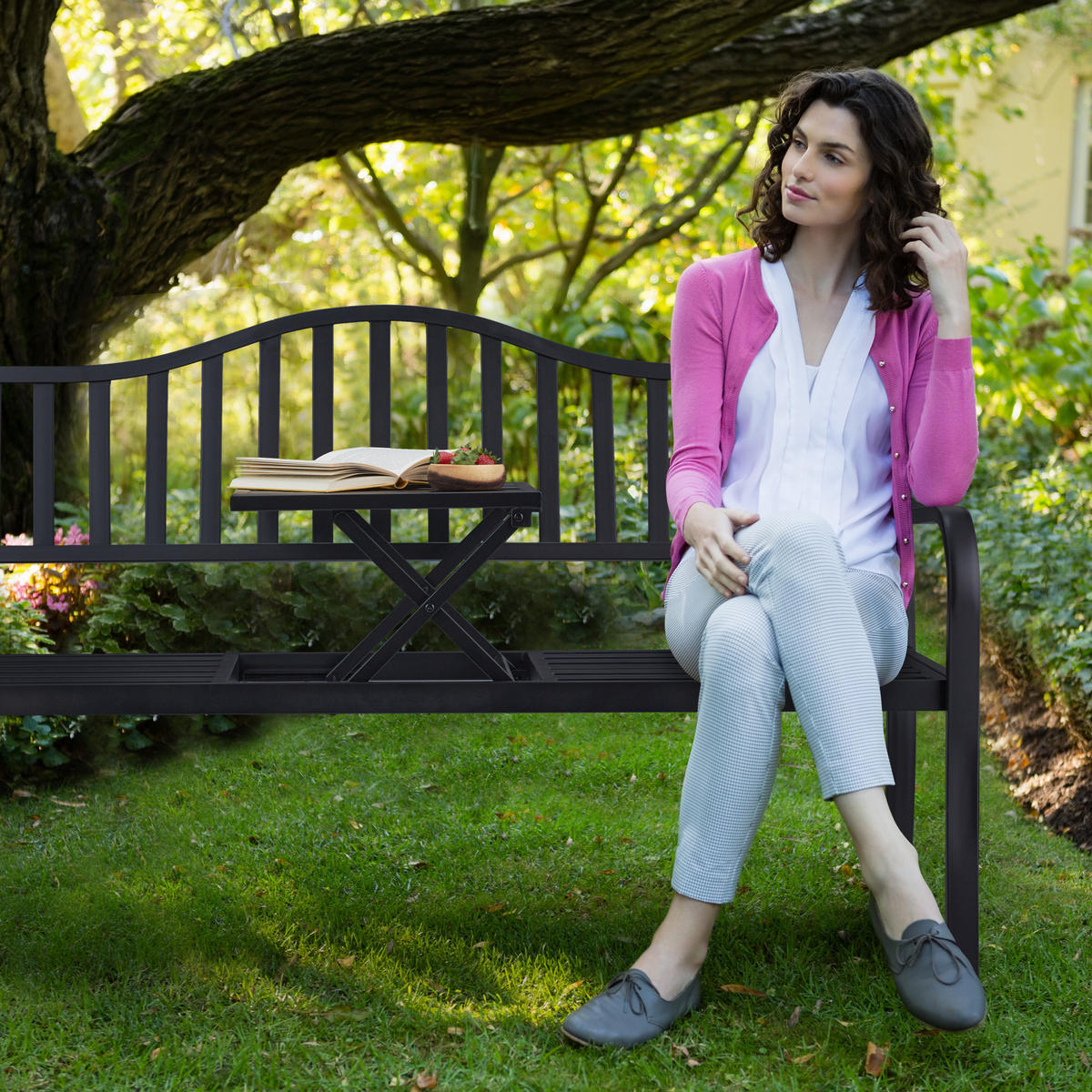 GARTENBANK - Schwarz, Metall (150/89/58.5cm) - Relaxdays