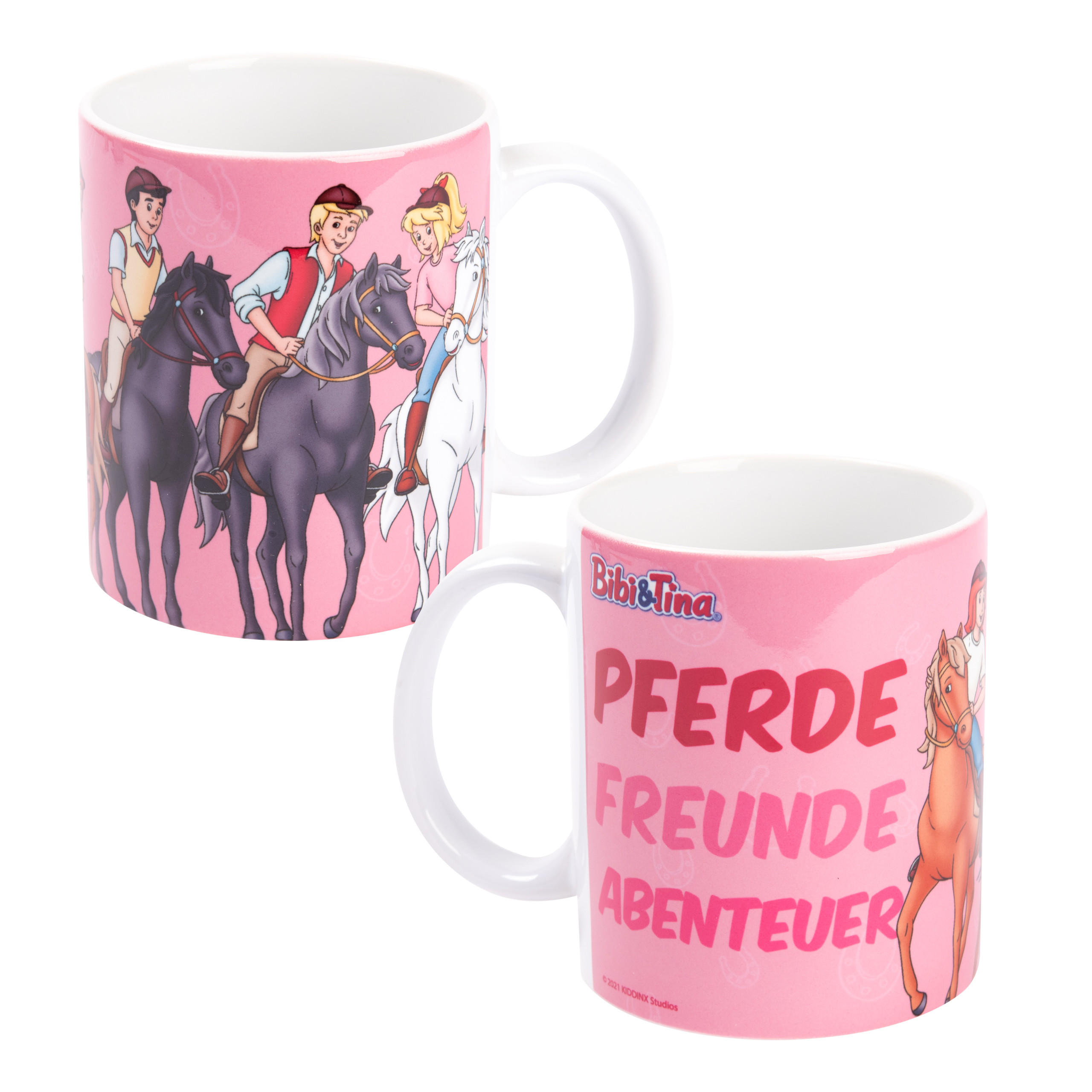 BECHER Bibi und Tina Pferde, Freunde, Abenteuer Pink 320 ml - Rosa, Keramik (0.32L) - United Labels