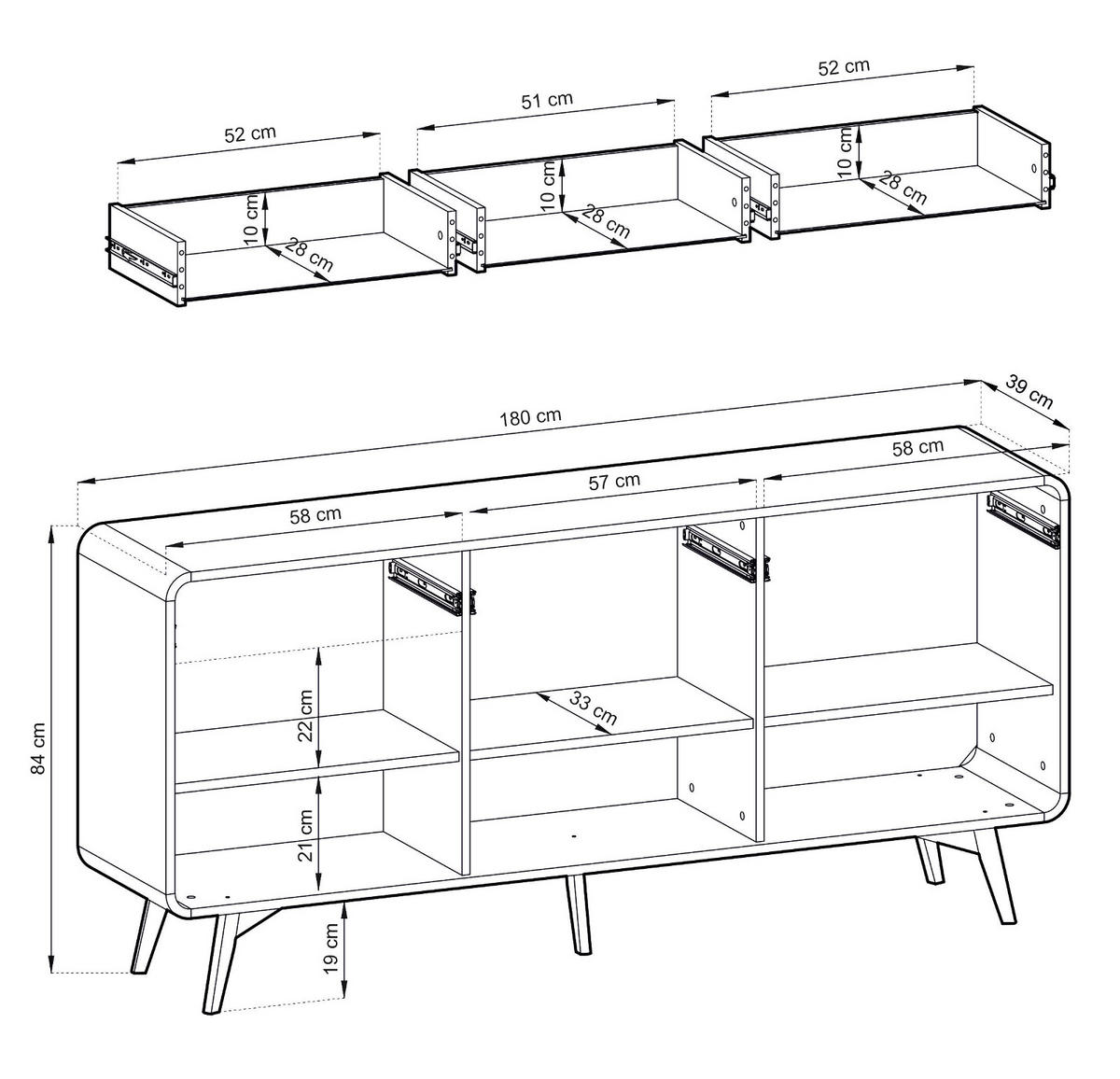 SIDEBOARD Eiche natur, Kommode 180 x 84 cm, Elverum - Eichefarben/Naturfarben, Holz/Holzwerkstoff (180/84/39cm) - Furn.Design