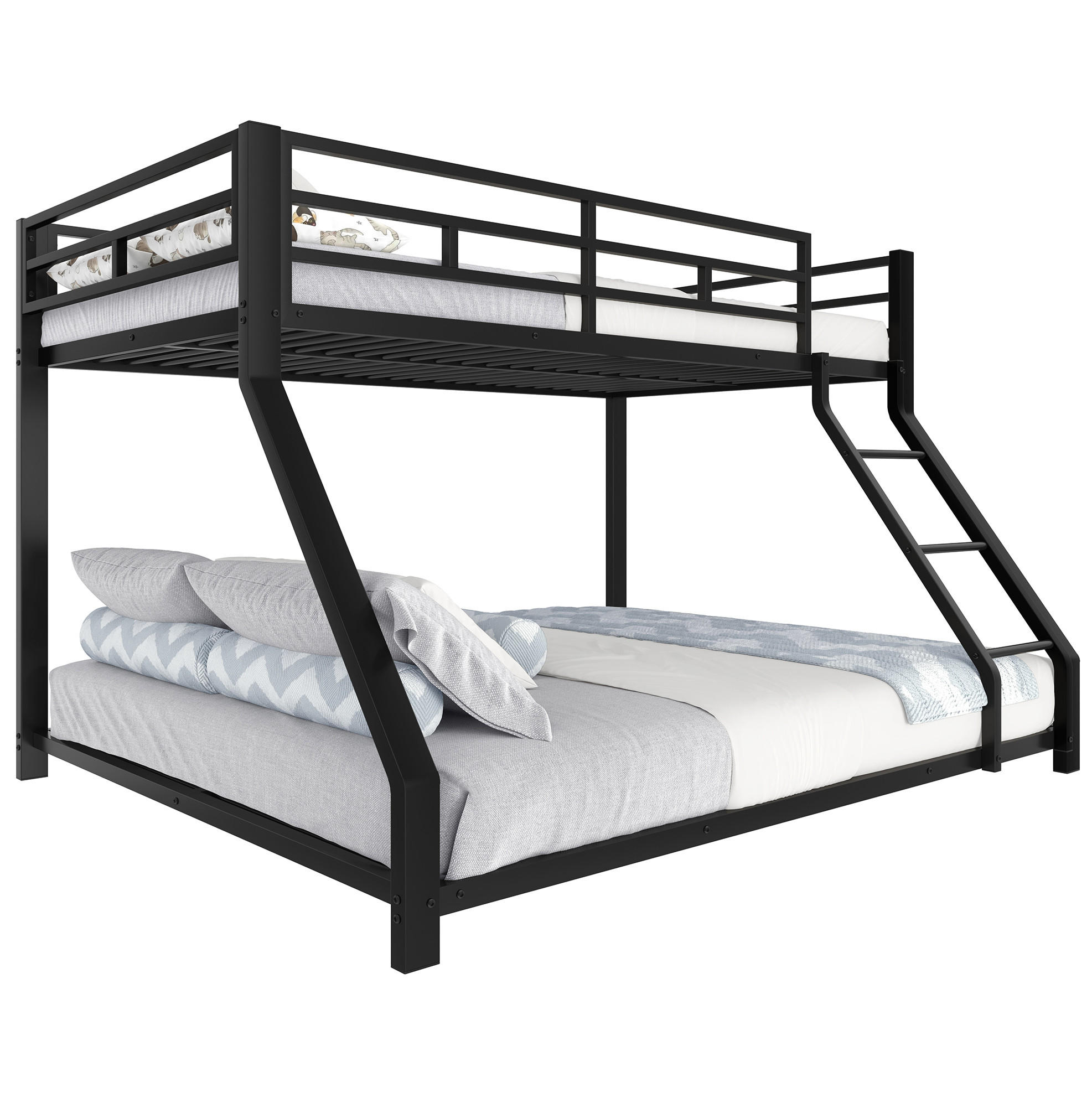 ETAGENBETT 90x200/140x200 cm in Schwarz – Metall, mit Treppe und Geländer - Schwarz, Metall (90/200cm) - Modenvie