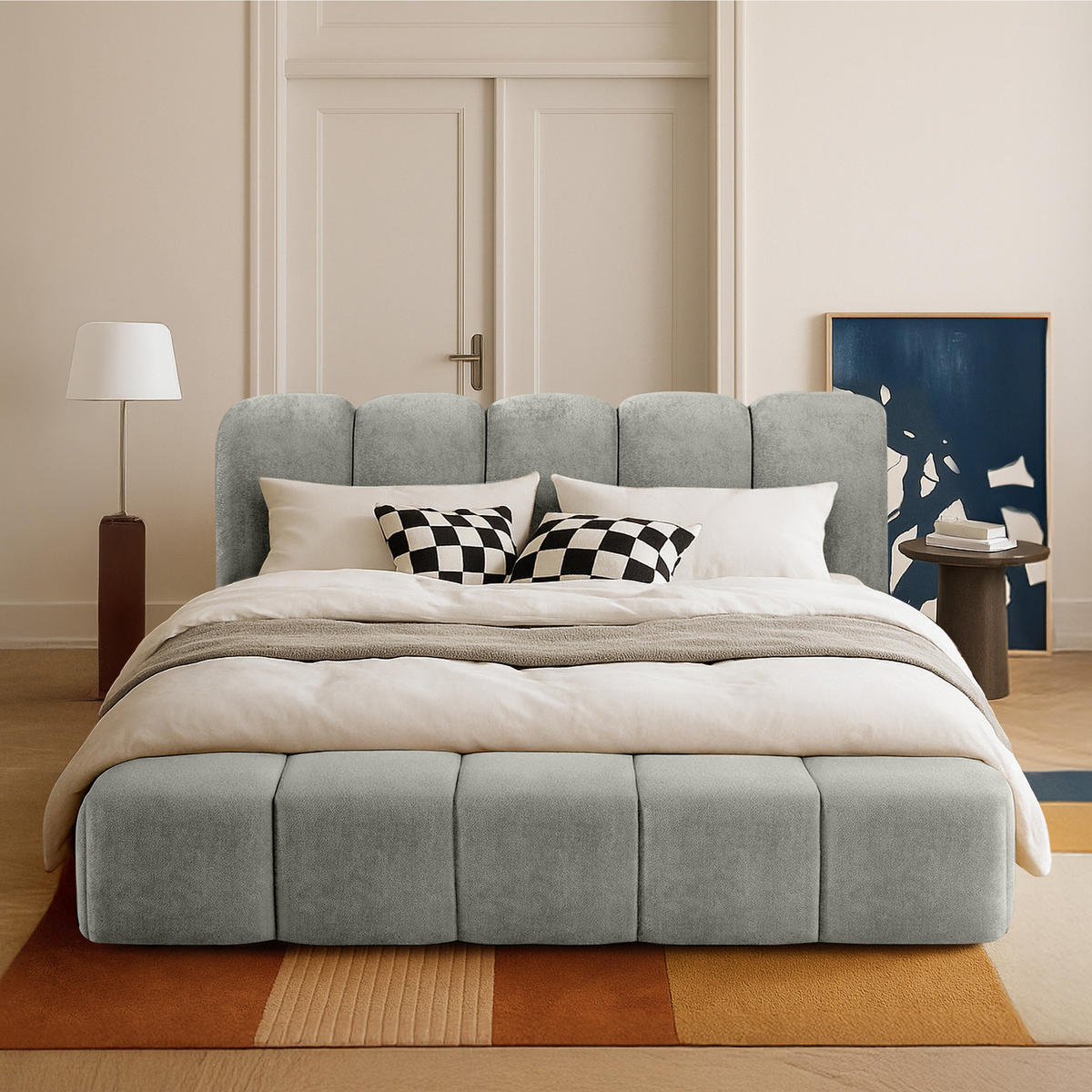 POLSTERBETT MERIDE Chenille, Hellgrau - Hellgrau/Schwarz, Holz/Textil (200/200cm) - KONSIMO®