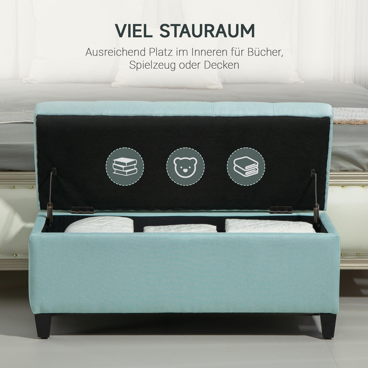 LUXUS Sitzbank Polsterbank mit Stauraum Armlehnen Polyester Holz Grün - Grün, Kunststoff (40/44/100cm) - HOMCOM