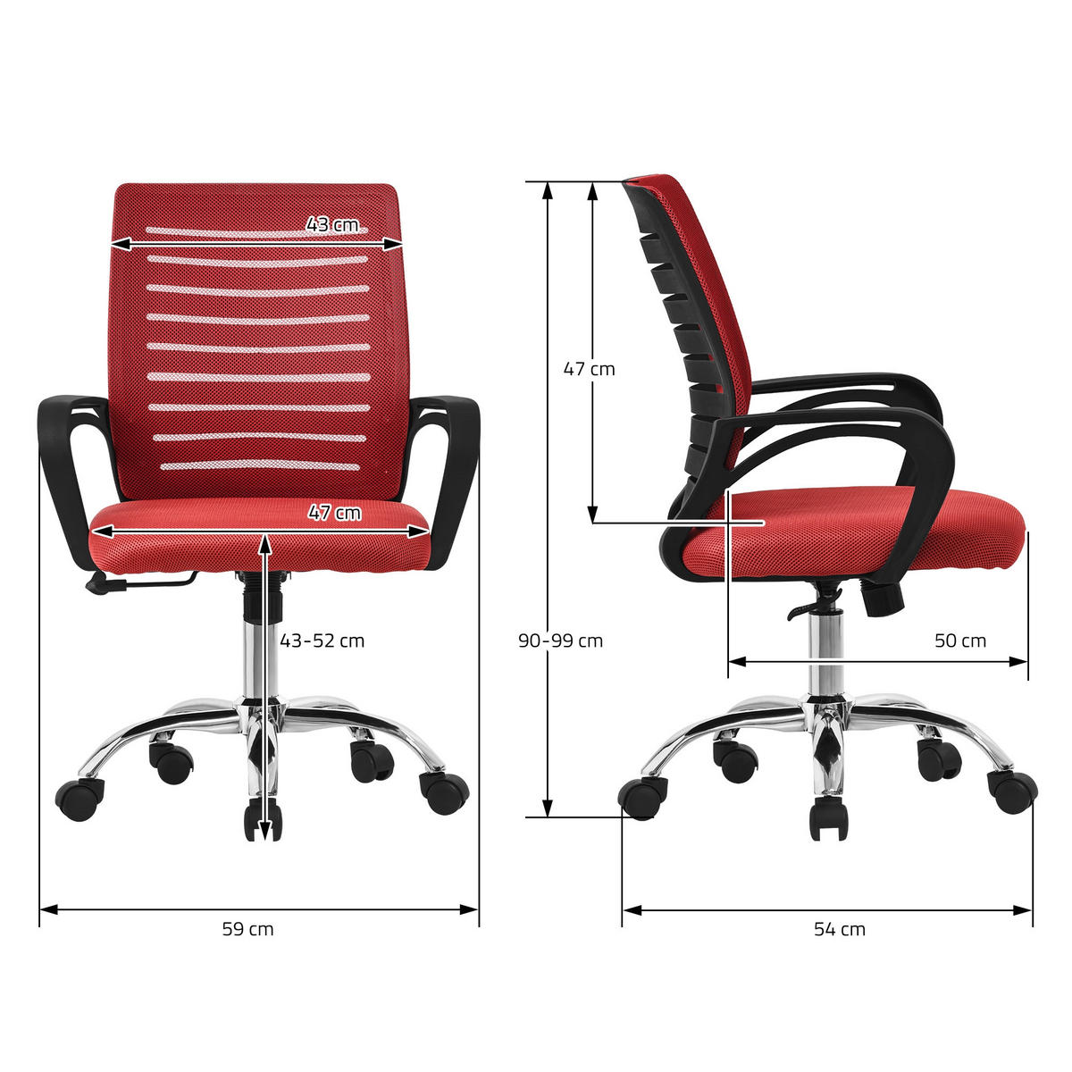 SCHREIBTISCHSTUHL Classic rot - Rot, Metall (54/99/59cm) - ML-DESIGN